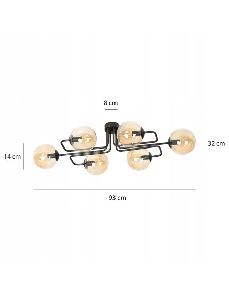 Plafon industrialny BRENDI z miodowymi kloszami, 6-punktowy, eleganckie oświetlenie do salonu i holu