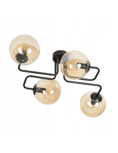 Nowoczesny plafon BRENDI 4-punktowy miodowo-czarny ze szklanymi kloszami, idealny do eleganckich wnętrz