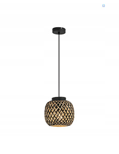 Lampa podłogowa ELAINE z bambusowym kloszem, czarna, nowoczesny design do salonu, sypialni i jadalni