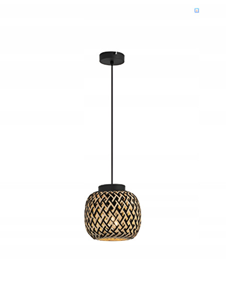 Lampa podłogowa ELAINE z bambusowym kloszem, czarna, nowoczesny design do salonu, sypialni i jadalni