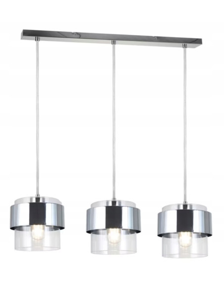 Lampa wisząca Quan z chromowanym pierścieniem E27, 120 cm, elegancka i nowoczesna, 3 źródła światła, idealna do każdego wnętrza