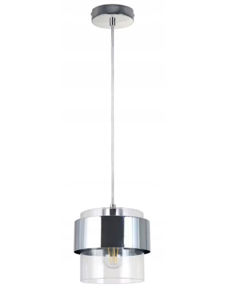 Lampa wisząca Quan E27 w kształcie łożyska, nowoczesna srebrna z chromem, wysokość 120 cm, elegancka do wnętrz.