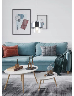 Lampa wisząca Quan E27 w kształcie łożyska, nowoczesna srebrna z chromem, wysokość 120 cm, elegancka do wnętrz. 2