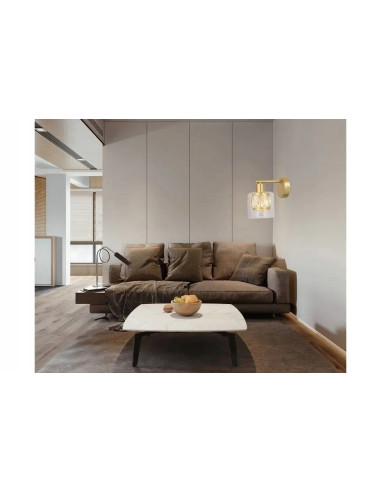 Kinkiet Elmo w złotym wykończeniu z szklanym kloszem E14 - elegancka lampa ścienna do każdego stylu wnętrza