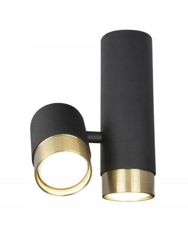 Lampa sufitowa Puma z regulacją, czarna z złotą obręczą - elegancki plafon do nowoczesnych wnętrz.