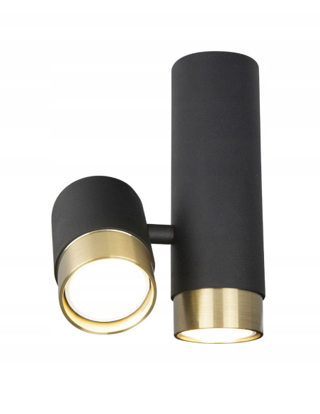 Lampa sufitowa Puma z regulacją, czarna z złotą obręczą - elegancki plafon do nowoczesnych wnętrz.