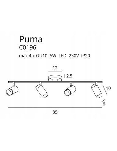 Nowoczesny plafon Maxlight Puma z reflektorami, czarny z złotym paskiem, okrągły, 4xGU10 do salonu i biura