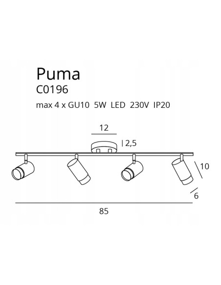 Nowoczesny plafon Maxlight Puma z reflektorami, czarny z złotym paskiem, okrągły, 4xGU10 do salonu i biura