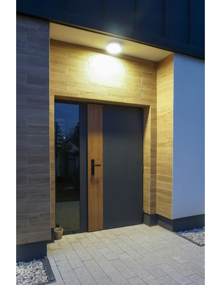 Elegancka okrągła lampa LED BENI 18W do oświetlenia zewnętrznego, IP65, ciemny popiel – nowoczesny plafon do domu.