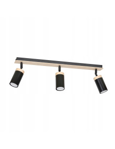 Reflektor sufitowy ELBA 3 z drewnianymi akcentami, nowoczesny plafon z regulacją światła w czerni i beżu