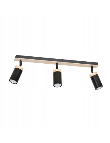 Reflektor sufitowy ELBA 3 z drewnianymi akcentami, nowoczesny plafon z regulacją światła w czerni i beżu
