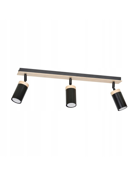 Reflektor sufitowy ELBA 3 z drewnianymi akcentami, nowoczesny plafon z regulacją światła w czerni i beżu