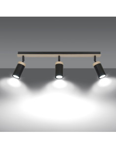 Reflektor sufitowy ELBA 3 z drewnianymi akcentami, nowoczesny plafon z regulacją światła w czerni i beżu 2