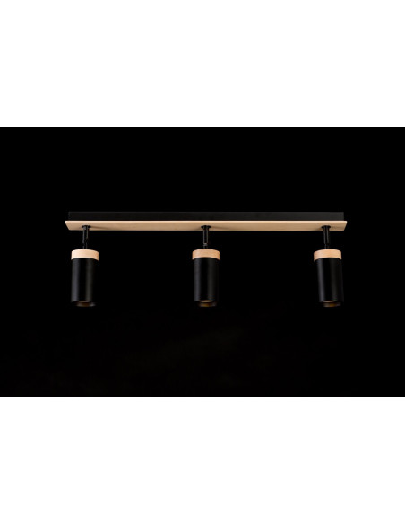 Reflektor sufitowy ELBA 3 z drewnianymi akcentami, nowoczesny plafon z regulacją światła w czerni i beżu