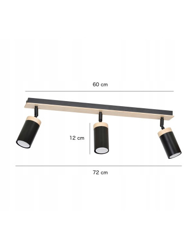 Reflektor sufitowy ELBA 3 z drewnianymi akcentami, nowoczesny plafon z regulacją światła w czerni i beżu