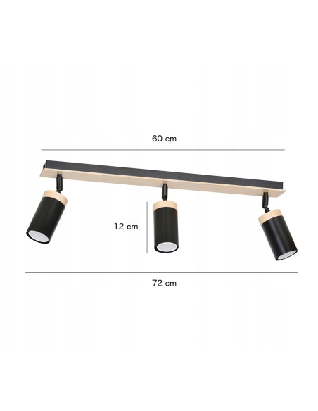 Reflektor sufitowy ELBA 3 z drewnianymi akcentami, nowoczesny plafon z regulacją światła w czerni i beżu