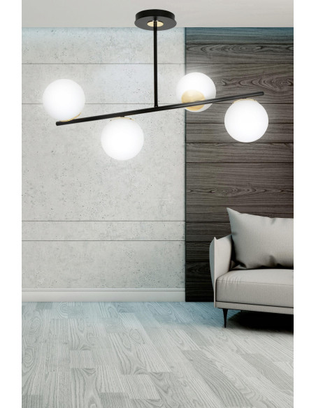 Plafon sufitowy FLOKI E14 czarny/złoty, nowoczesna lampa do jadalni i salonu, 4 źródła światła, 51 cm wysokości