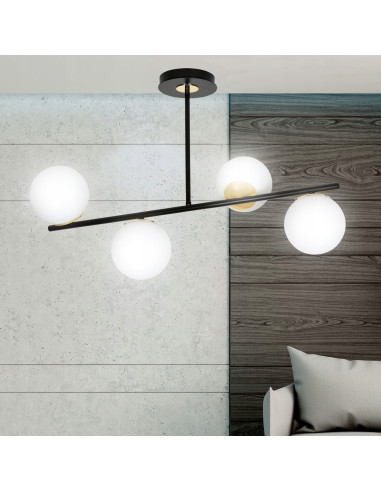 Plafon sufitowy FLOKI E14 czarny/złoty, nowoczesna lampa do jadalni i salonu, 4 źródła światła, 51 cm wysokości