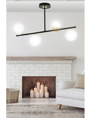 Plafon sufitowy FLOKI E14 czarny/złoty, nowoczesna lampa do jadalni i salonu, 4 źródła światła, 51 cm wysokości