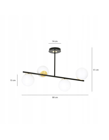 Plafon sufitowy FLOKI E14 czarny/złoty, nowoczesna lampa do jadalni i salonu, 4 źródła światła, 51 cm wysokości