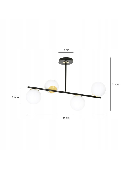 Plafon sufitowy FLOKI E14 czarny/złoty, nowoczesna lampa do jadalni i salonu, 4 źródła światła, 51 cm wysokości