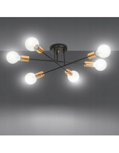 Plafon industrialny VEKEN 6B z miedzianymi detalami E27 - okrągły, nowoczesny, 6 punktów świetlnych, czarny metal 2