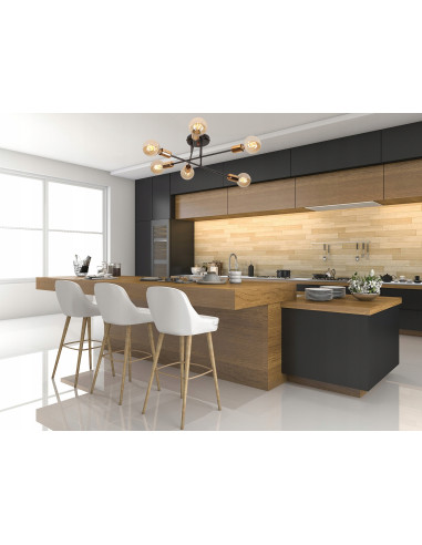 Plafon industrialny VEKEN 6B z miedzianymi detalami E27 - okrągły, nowoczesny, 6 punktów świetlnych, czarny metal