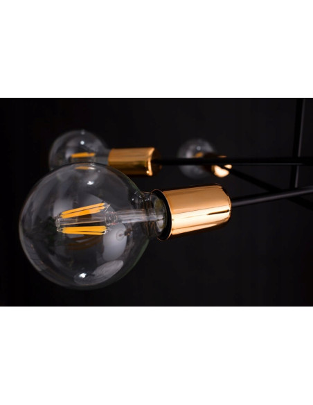 Plafon industrialny VEKEN 6B z miedzianymi detalami E27 - okrągły, nowoczesny, 6 punktów świetlnych, czarny metal