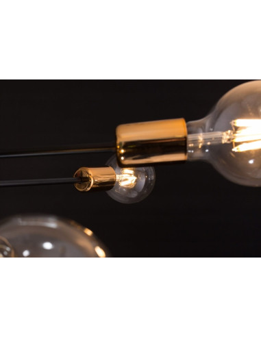 Plafon industrialny VEKEN 6B z miedzianymi detalami E27 - okrągły, nowoczesny, 6 punktów świetlnych, czarny metal