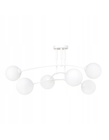 Klasyczny plafon PREGOS z 6 szklanymi kulami, biała elegancja do nowoczesnych i tradycyjnych wnętrz