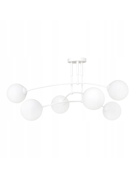 Klasyczny plafon PREGOS z 6 szklanymi kulami, biała elegancja do nowoczesnych i tradycyjnych wnętrz