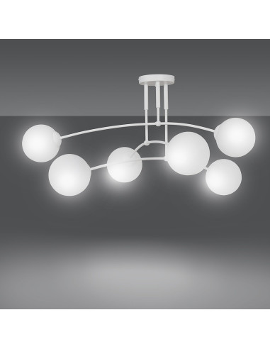 Klasyczny plafon PREGOS z 6 szklanymi kulami, biała elegancja do nowoczesnych i tradycyjnych wnętrz