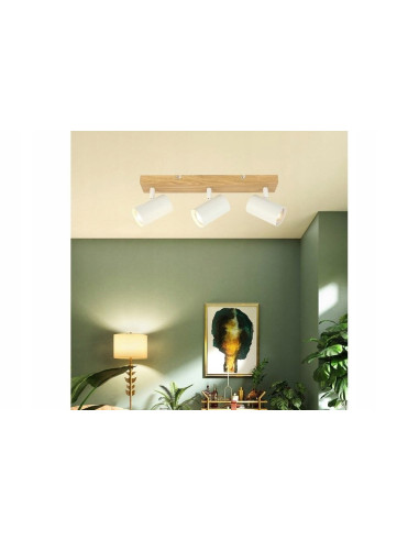 Kinkiet Quentin w stylu skandynawskim z cylindrycznym kloszem, drewniany, GU10, do salonu i jadalni