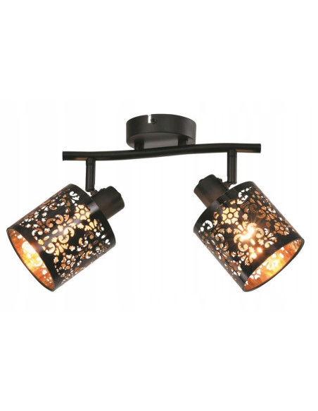 Elegancka lampa sufitowa KIGA w czerni i złocie, idealna do salonu i jadalni, z dwoma punktami światła E14