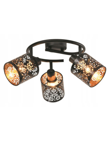 Plafon KIGA w eleganckim czarnym kolorze z złotymi akcentami i kwiatowym wzorem, 3 źródła światła E14