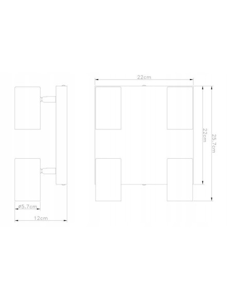 Plafon quadratowy Quentin z metalowymi reflektorami, biały z imitacją drewna, do nowoczesnych wnętrz.