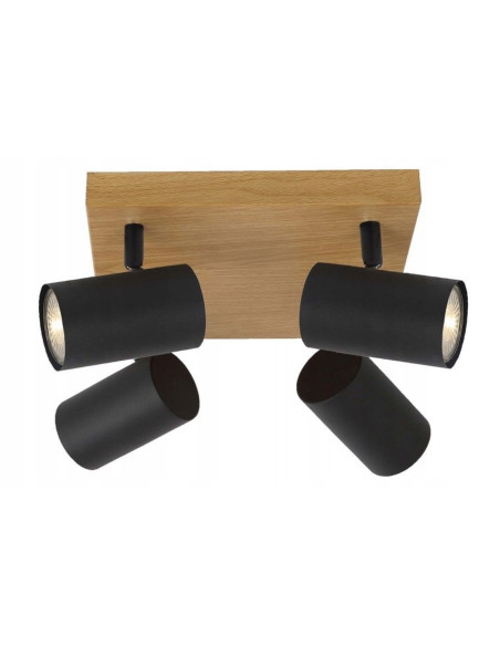 Czarny kwadratowy plafon Quentin z 4 reflektorami - nowoczesne oświetlenie skandynawskie do stylowych wnętrz