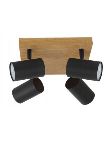 Czarny kwadratowy plafon Quentin z 4 reflektorami - nowoczesne oświetlenie skandynawskie do stylowych wnętrz