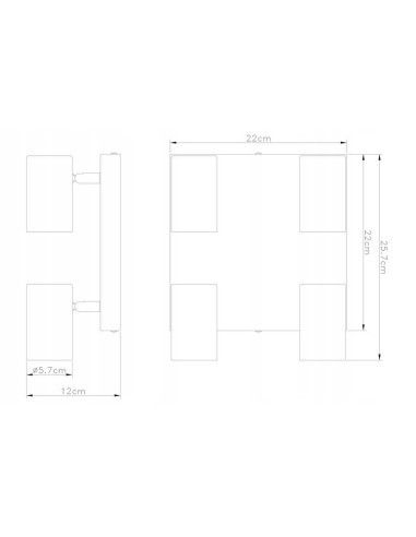Czarny kwadratowy plafon Quentin z 4 reflektorami - nowoczesne oświetlenie skandynawskie do stylowych wnętrz