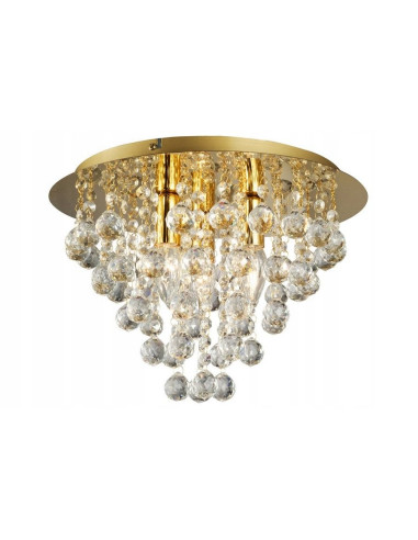Złoty plafon kryształowy London Crystal z trzema źródłami światła E14 – elegancka lampa sufitowa do salonu