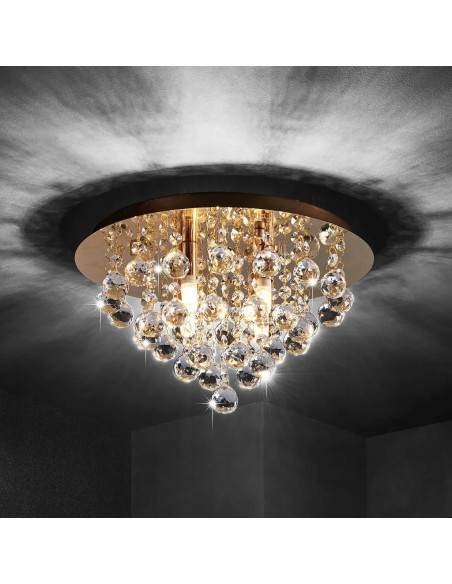 Złoty plafon kryształowy London Crystal z trzema źródłami światła E14 – elegancka lampa sufitowa do salonu
