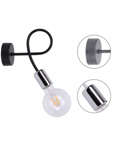 Kinkiet EDISON w minimalizmie - designerska lampa ścienna metalowa w kolorze czarnym/srebrnym/szarym do salonu i gabinetu