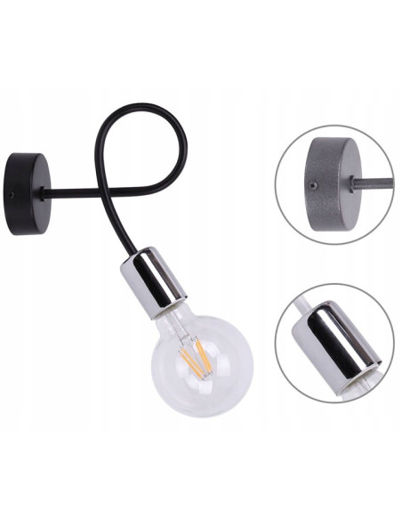 Kinkiet EDISON w minimalizmie - designerska lampa ścienna metalowa w kolorze czarnym/srebrnym/szarym do salonu i gabinetu