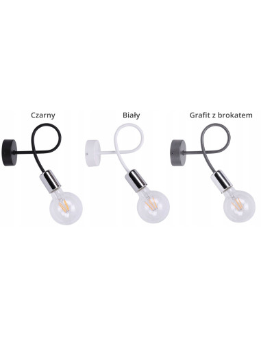 Kinkiet EDISON w minimalizmie - designerska lampa ścienna metalowa w kolorze czarnym/srebrnym/szarym do salonu i gabinetu