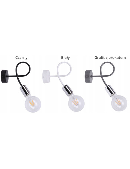 Kinkiet EDISON w minimalizmie - designerska lampa ścienna metalowa w kolorze czarnym/srebrnym/szarym do salonu i gabinetu