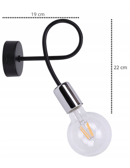 Kinkiet EDISON w minimalizmie - designerska lampa ścienna metalowa w kolorze czarnym/srebrnym/szarym do salonu i gabinetu