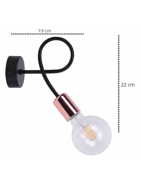 Kinkiet industrialny EDISON z miedzianymi akcentami - nowoczesne oświetlenie do wnętrz, czarny i pomarańczowy, E27 60W