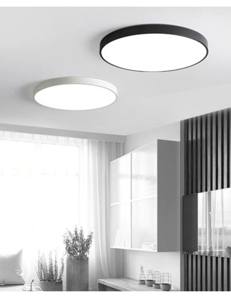 Nowoczesny plafon LED HOUSTON 60W, okrągły czarno-biały, 5400 lumenów, energooszczędny, elegancki do wnętrz.