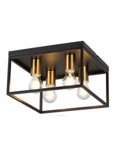 Plafon loftowy w kształcie klatki, czarny z złotymi akcentami - elegancka iluminacja do kuchni i salonu