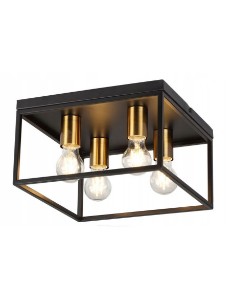 Plafon loftowy w kształcie klatki, czarny z złotymi akcentami - elegancka iluminacja do kuchni i salonu